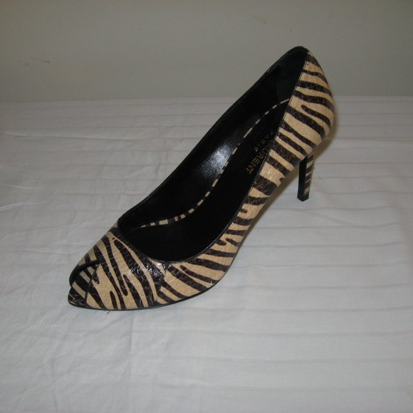 SAINT LAURENT Paris Zebra Striped Peep Toe Heels - Picture 5 of 8